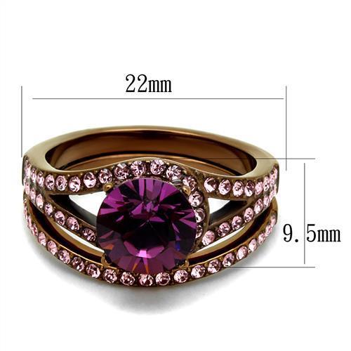 Coffee light Stainless Steel Ring with Top Grade Crystal