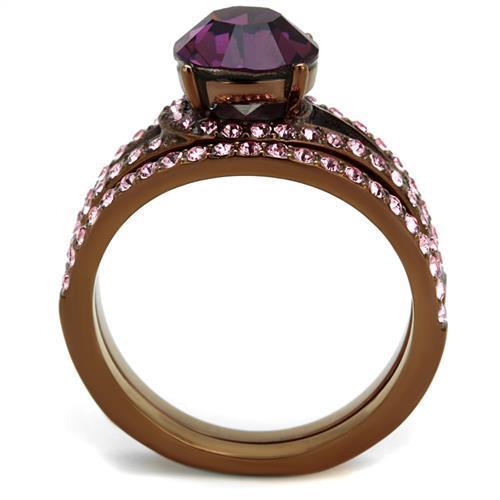 Coffee light Stainless Steel Ring with Top Grade Crystal